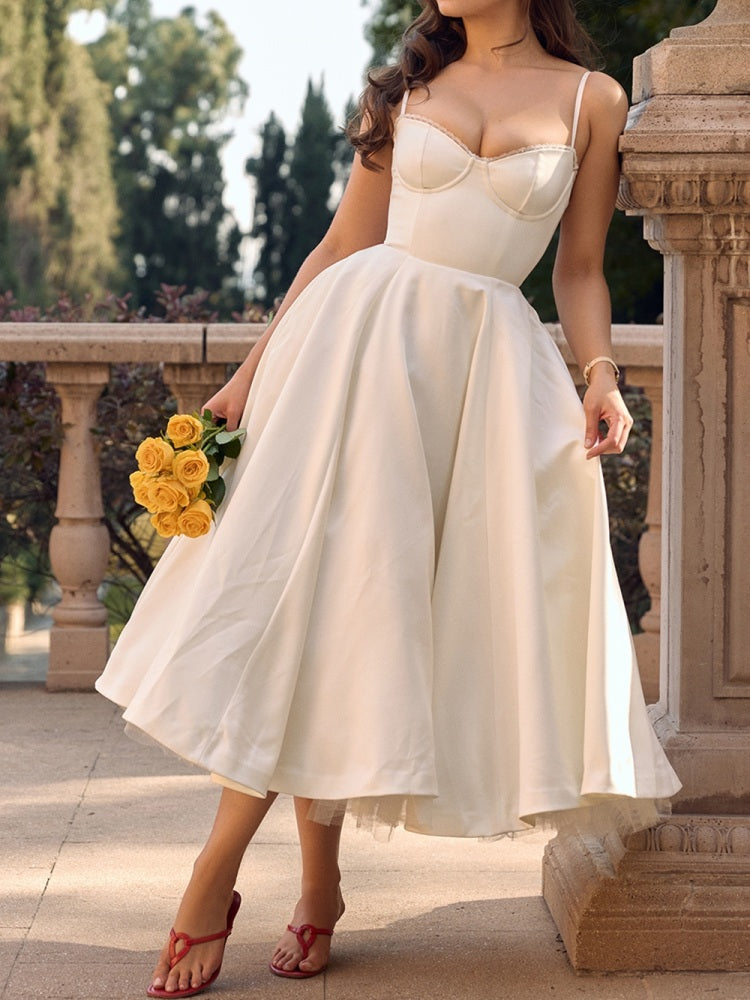 Beyaz Tül Midi Elbise