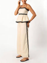 Kolsuz Sade İki Parça Dalgalı Dantel Geniş Paça Pantolon Takım