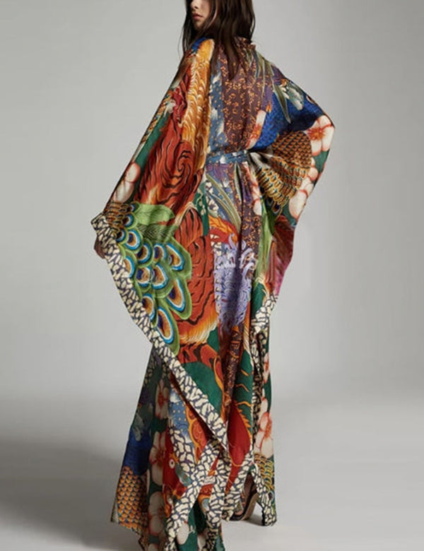 Phoenix Baskılı Kemerli Kimono