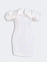 Saten Fırfırlı Straplez Mini Elbise