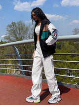 Bol Renk Bloklu Uzun Kollu Trençkot Ceket