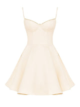 Vintage Krem Tül Mini Elbise