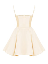 Vintage Krem Tül Mini Elbise