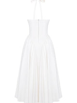 Beyaz Pamuklu Boyundan Bağlamalı Midi Sundress