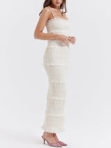 Fırfırlı Fermuarlı Maxi Elbise