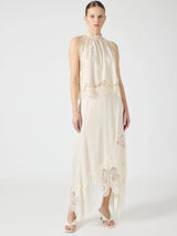 Lace Trimmed Satin Halter Maxi Skirt Set