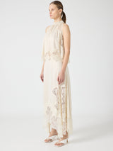 Lace Trimmed Satin Halter Maxi Skirt Set