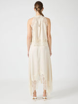 Lace Trimmed Satin Halter Maxi Skirt Set