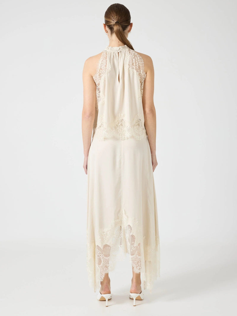 Lace Trimmed Satin Halter Maxi Skirt Set