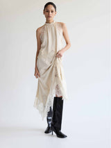 Lace Trimmed Satin Halter Maxi Skirt Set