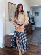Crop Knit Sweater & Plaid Skirt Set