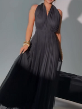 Backless Halter Pleated Maxi Dress