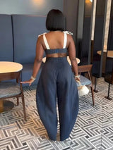 Chic Retro Striped Wide Leg Pants Set