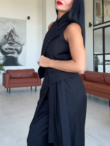 Asymmetric Button Vest Wrap Wide Leg Pants Set