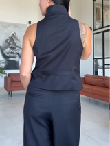 Asymmetric Button Vest Wrap Wide Leg Pants Set