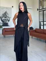 Asymmetric Button Vest Wrap Wide Leg Pants Set