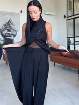 Asymmetric Button Vest Wrap Wide Leg Pants Set