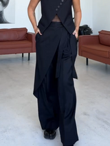 Asymmetric Button Vest Wrap Wide Leg Pants Set