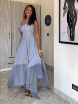 Striped One Shoulder Asymmetric Maxi Dress