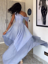 Striped One Shoulder Asymmetric Maxi Dress