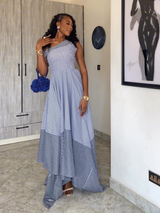 Striped One Shoulder Asymmetric Maxi Dress