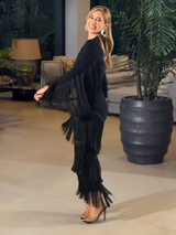 Deep V - Neck Fringe Midi Dress