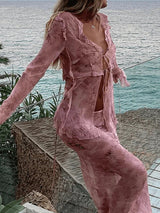 Kobra Bluz Ahşap Kulak Desenli Uzun Etek Takım İki Parça