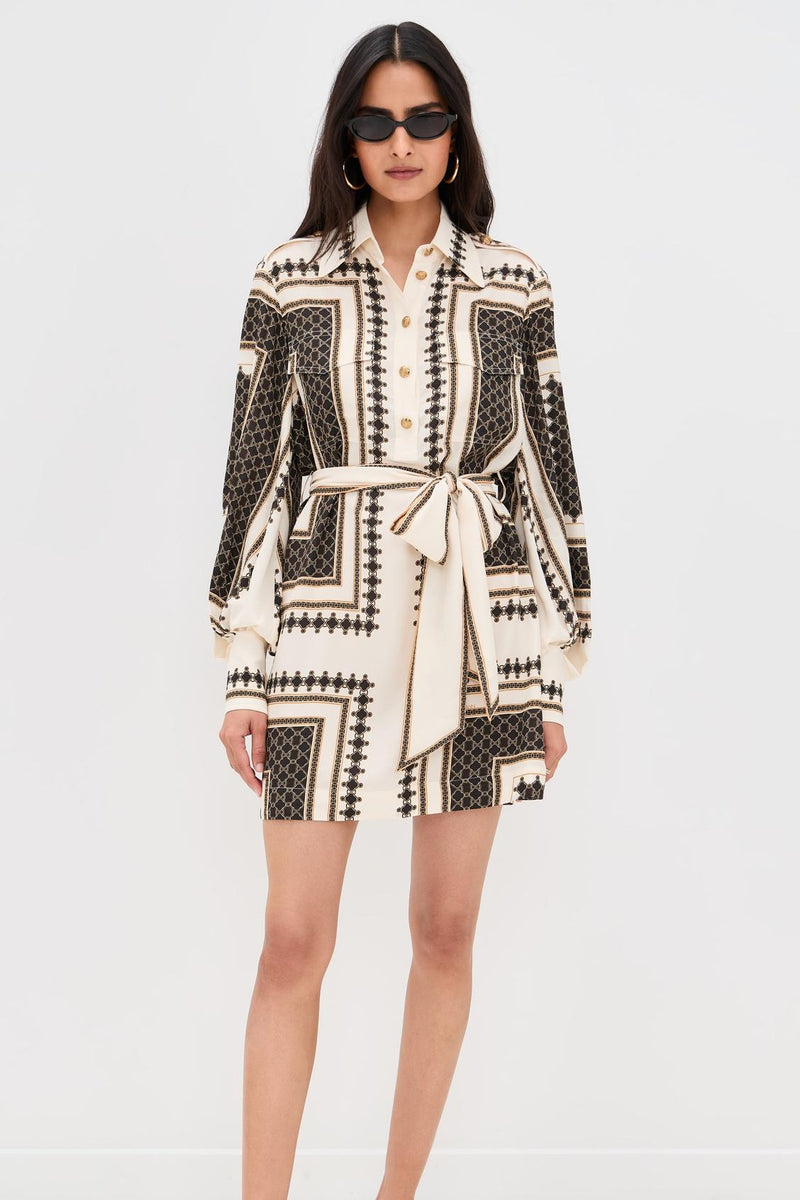 Geometric Printed Belted Shirt Dress
