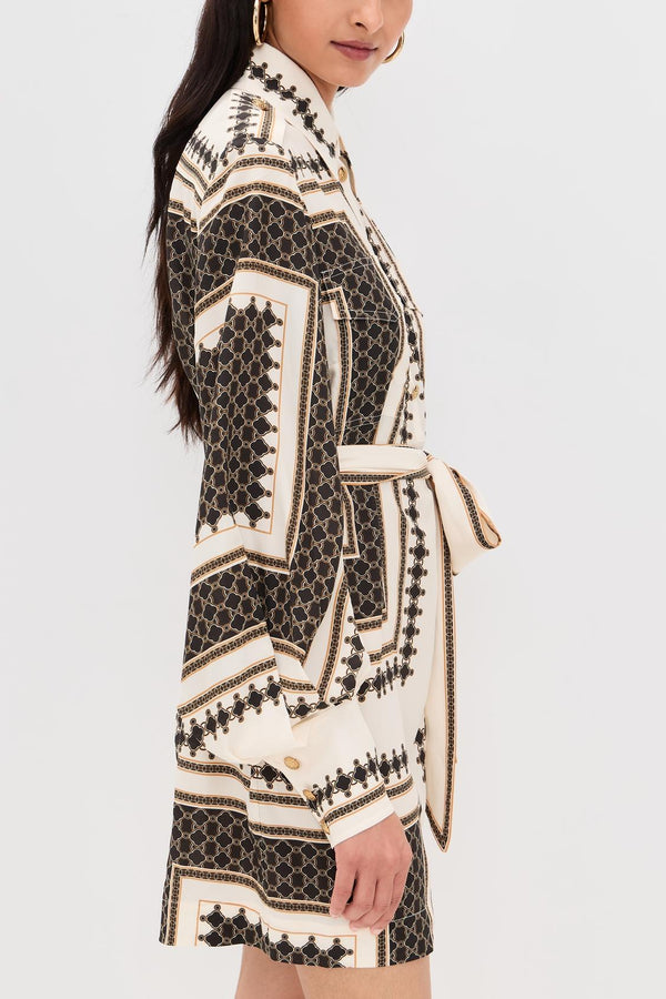 Geometric Printed Belted Shirt Dress