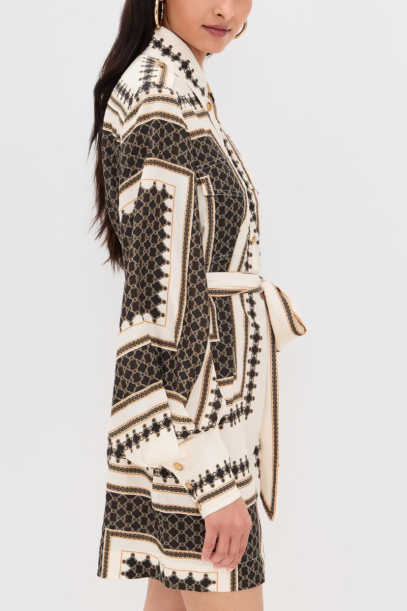 Geometric Printed Belted Shirt Dress