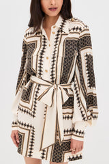 Geometric Printed Belted Shirt Dress