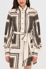 Geometric Printed Belted Shirt Dress