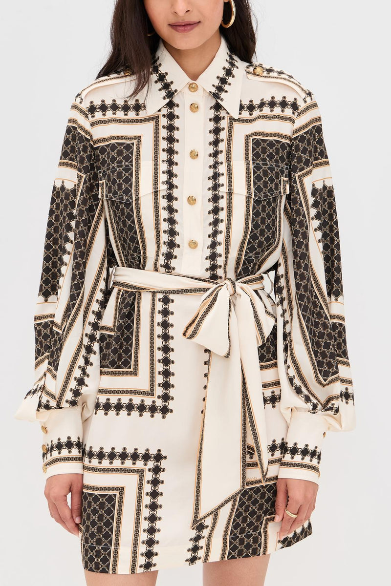 Geometric Printed Belted Shirt Dress